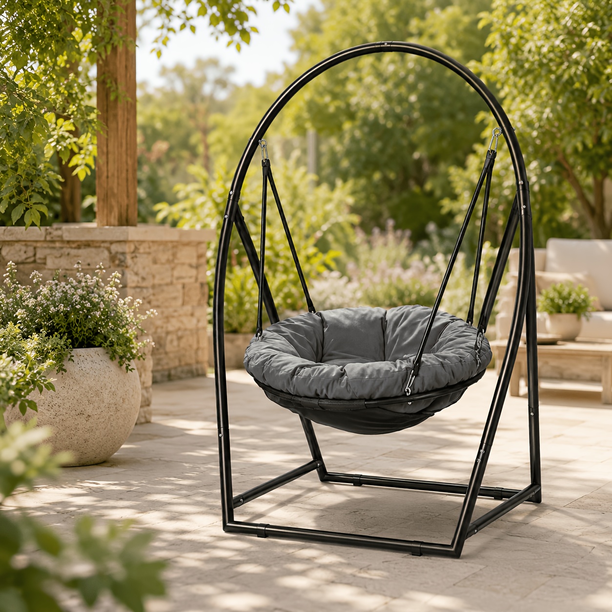 Image of Adjustable Hanging Basket Chair Hammock Chair With Stand Swing Chair For Patio Lawn Balcony Garden Swivel Hanging Seat For Indoor Outdoor Use Up To 150kg Capacity Xxl