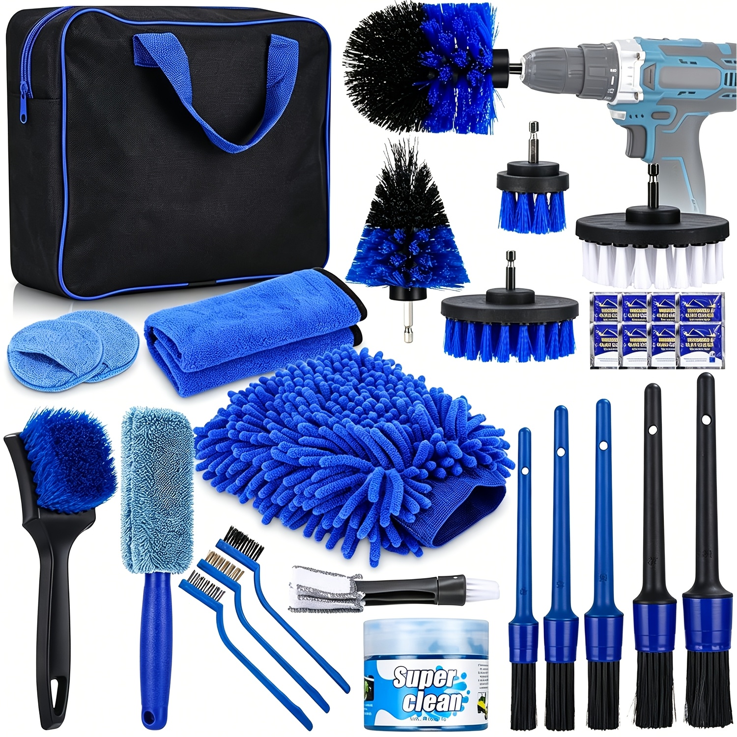 30pcs Of Car Detail Kit, Car With Storage Bag, Car Interior And Exterior Cleaning Supplies, Wheel Brushes, Detail Brushes, Fiber Towels, Wheel Washing Tools, Dashboard, Ventilation