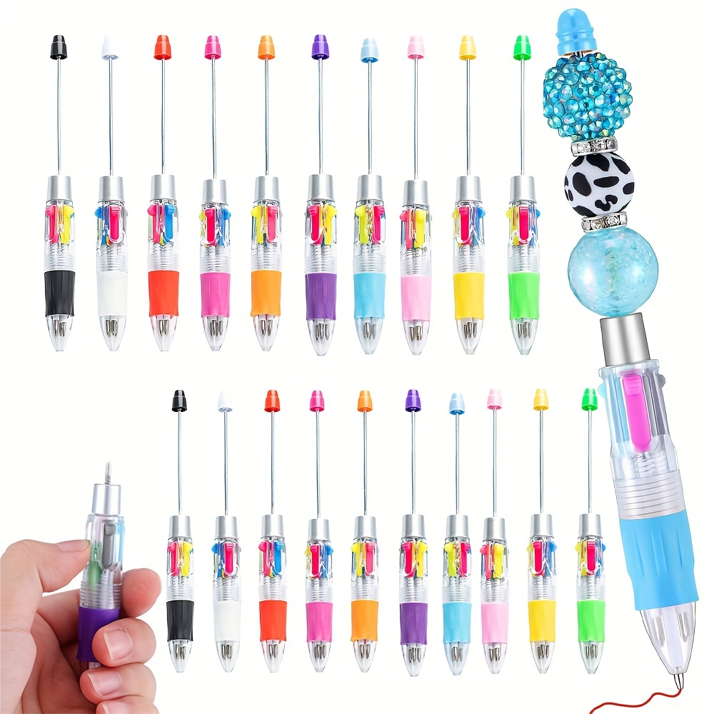 

20pcs Beadable Plastic Ballpoint Pens 4 In 1 Multicolor Pens Diy Making Gifts School Office Supplies, Back-to-school Season Gifts