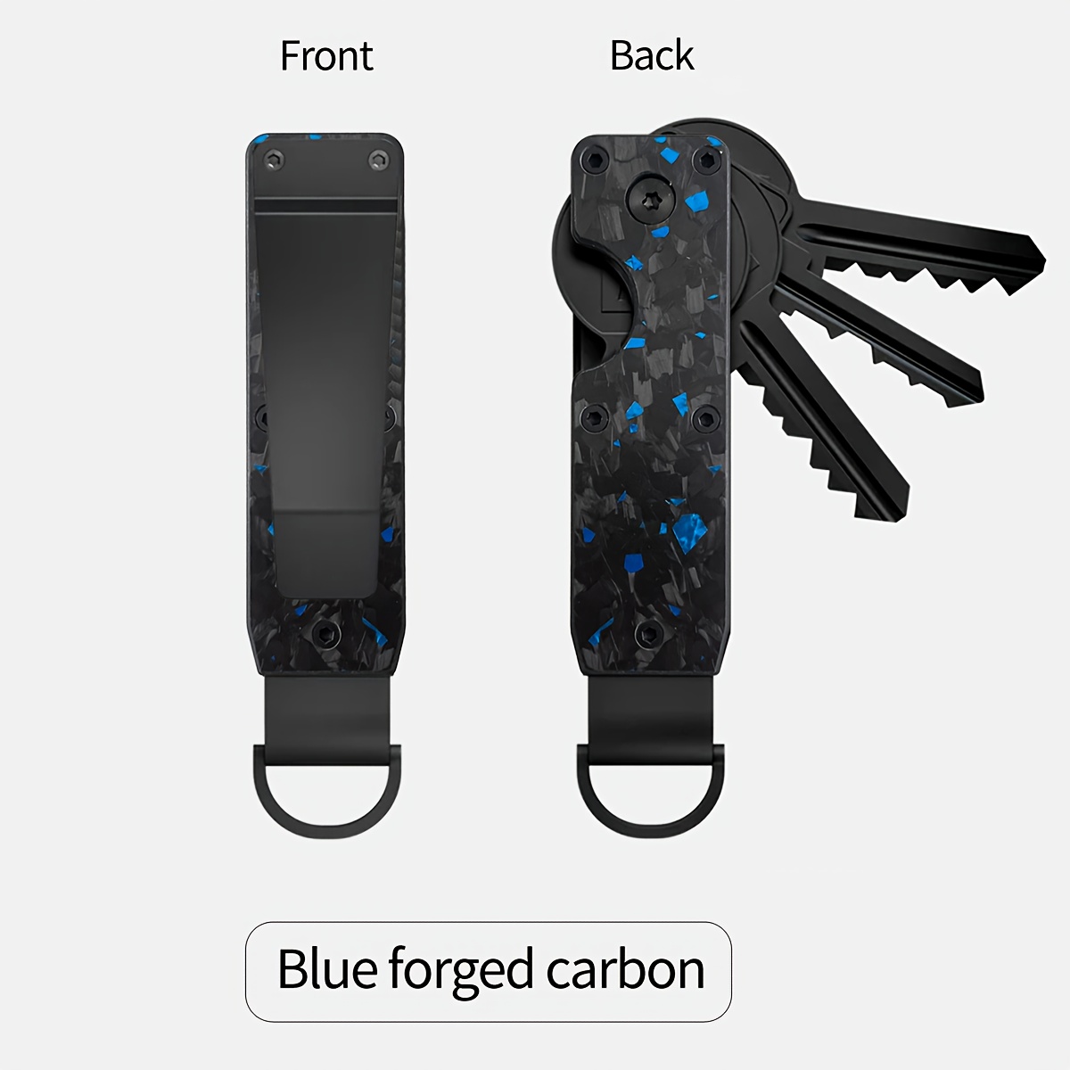Miyin Stylish Metal - Compact Key Ring Holder For 2-6 Keys, Carbon Fiber Texture, Blue Key Ring Case, Use And , An Ideal Valentine's Day Gift