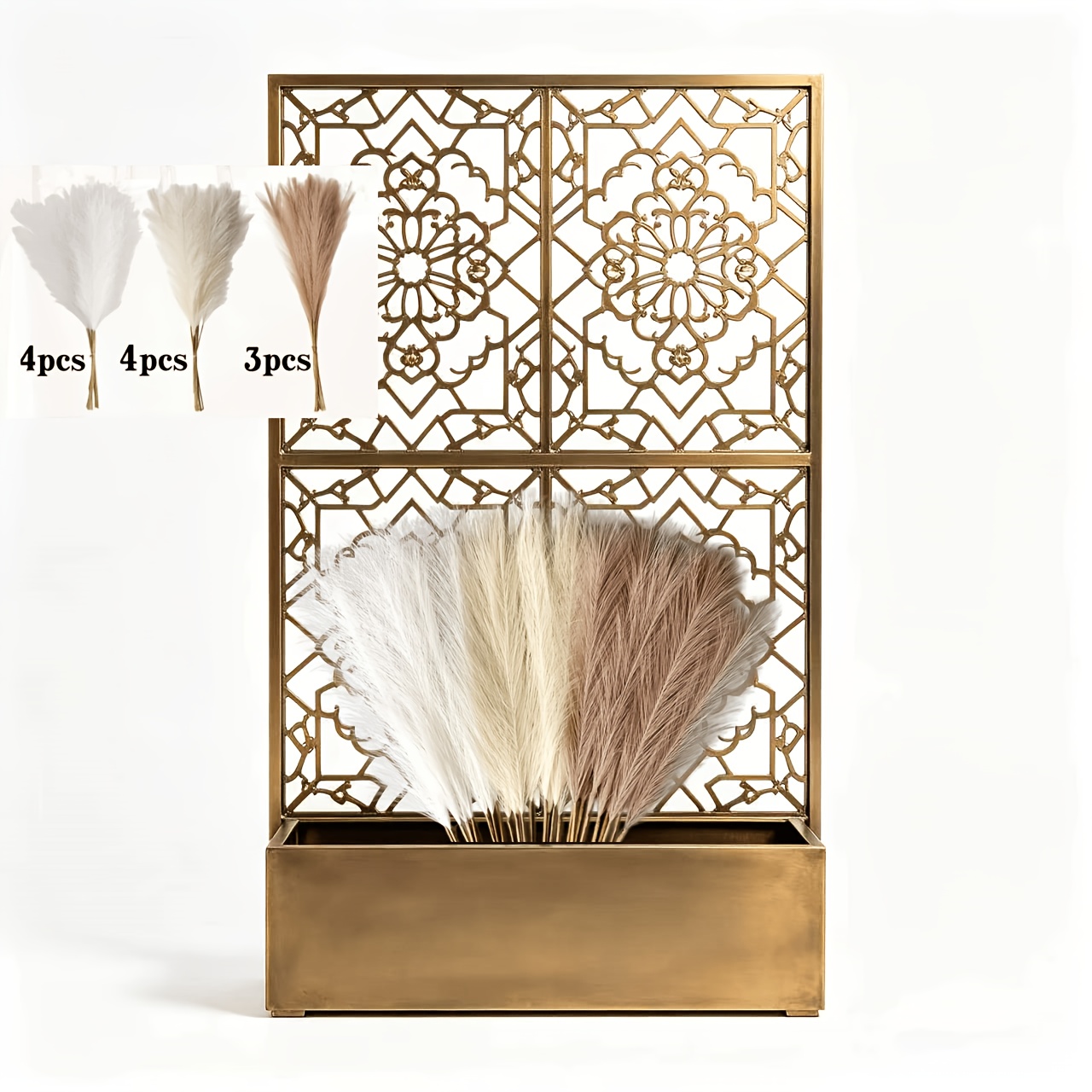 TEMU Brand New 11pcs Set Of Artificial Pampas Grass Reeds | 55cm / 21.65 Inches Tall | White, Cream, And Brown Three- | Realistic Artificial Greenery