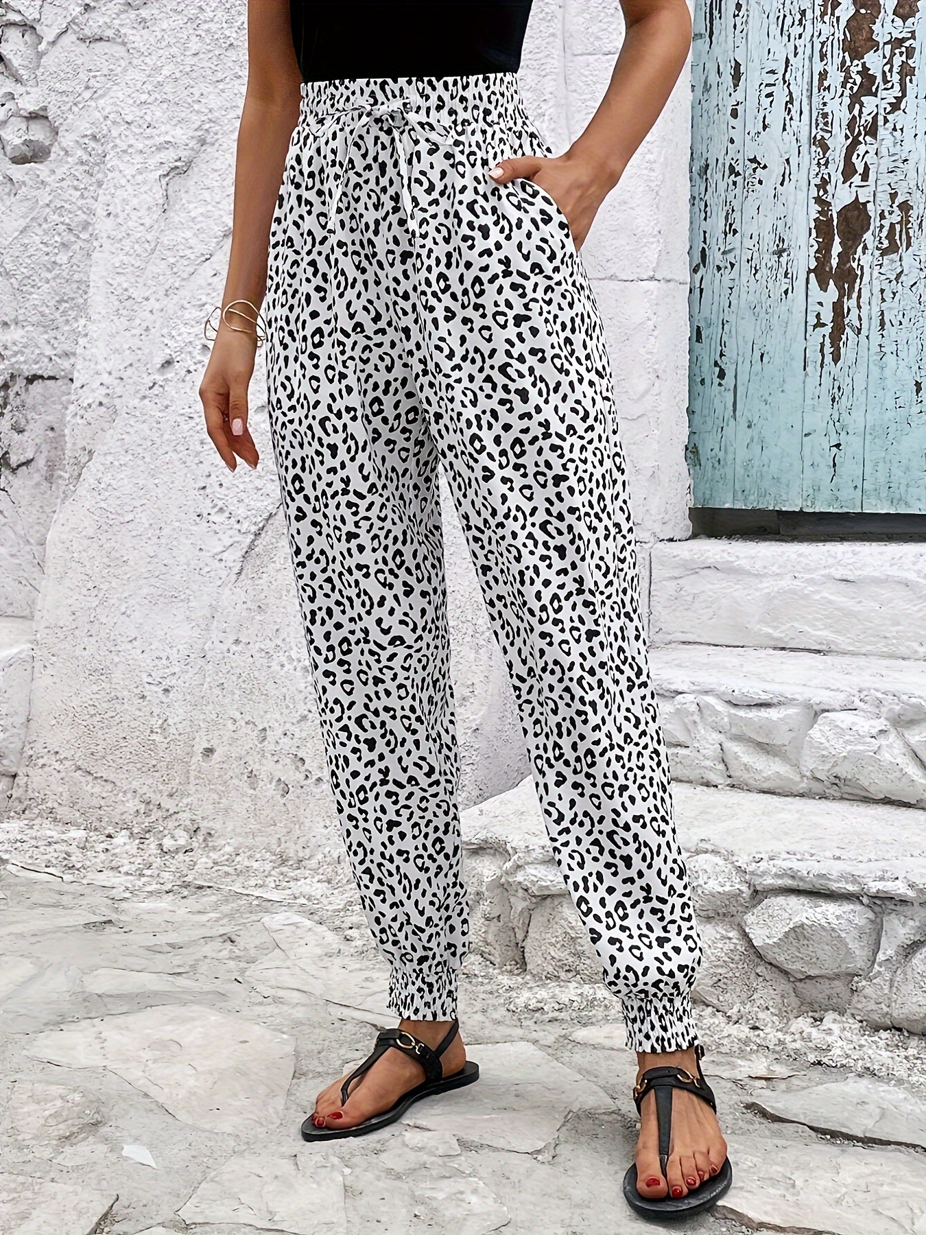 Pantalones Jogger Estampado Leopardo Pantalones Casuales Temu Mexico