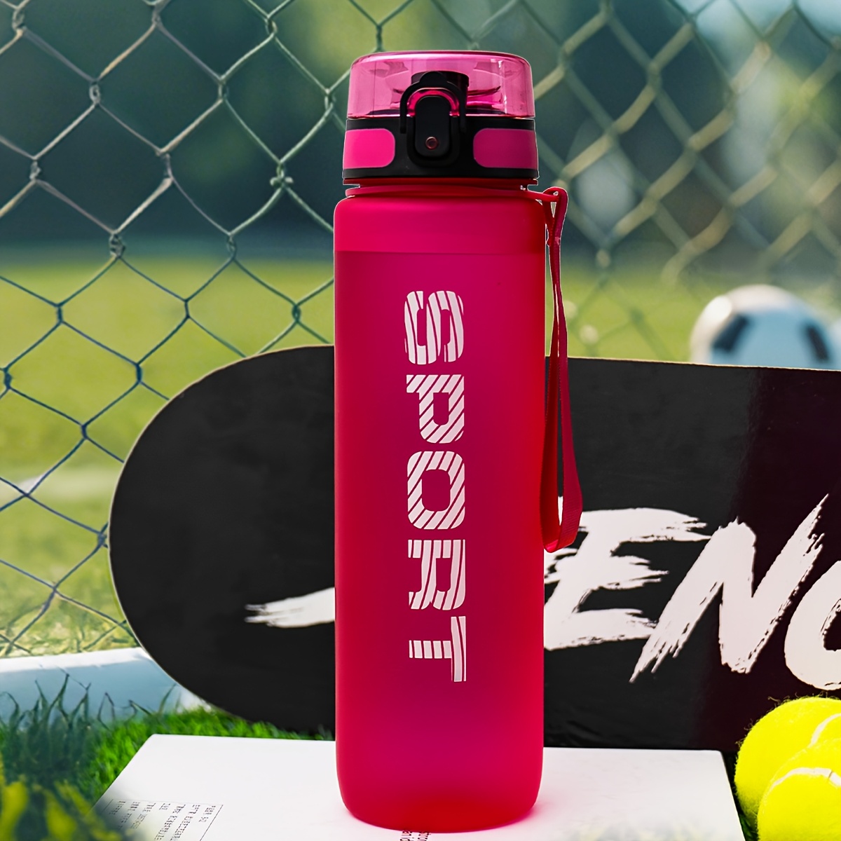 Image of 1pc 1000ml/32oz Frosted Straight Drinking Water Bottle, Leak-proof Sports Water Bottle, Portable Cup Rope, Large Capacity Suitable For Gym/outdoor/travel Use, Suitable For Holidays