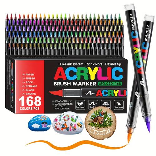 12 24 36 48 60 72 120 168color acrylic paint marker brush tip for rock metal canvas ceramic plastic art and diy hand painting back to halloween christmas birthday gifts