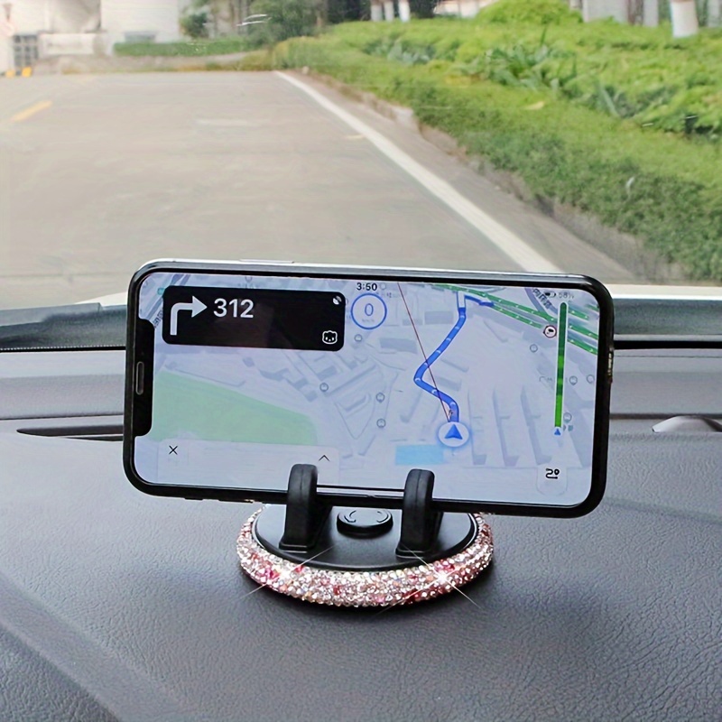 

1pc Sparkling Diamond Car Phone Holder - Cute Dashboard & Center Console Mount For Horizontal Or Vertical Navigation, Durable Pvc Material