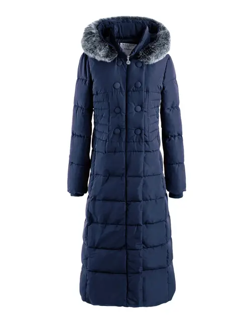 ジップアップファジートリムフーディープッフィコート、カジュアル長袖ロングライン断熱コート、冬用、レディース服