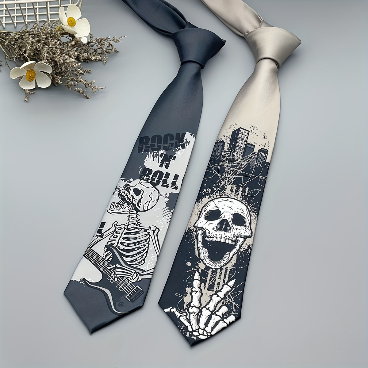 

Men's Polyester Tie With Gothic Style, Black Skeleton Pattern, Gothic Inspired Accessory, For