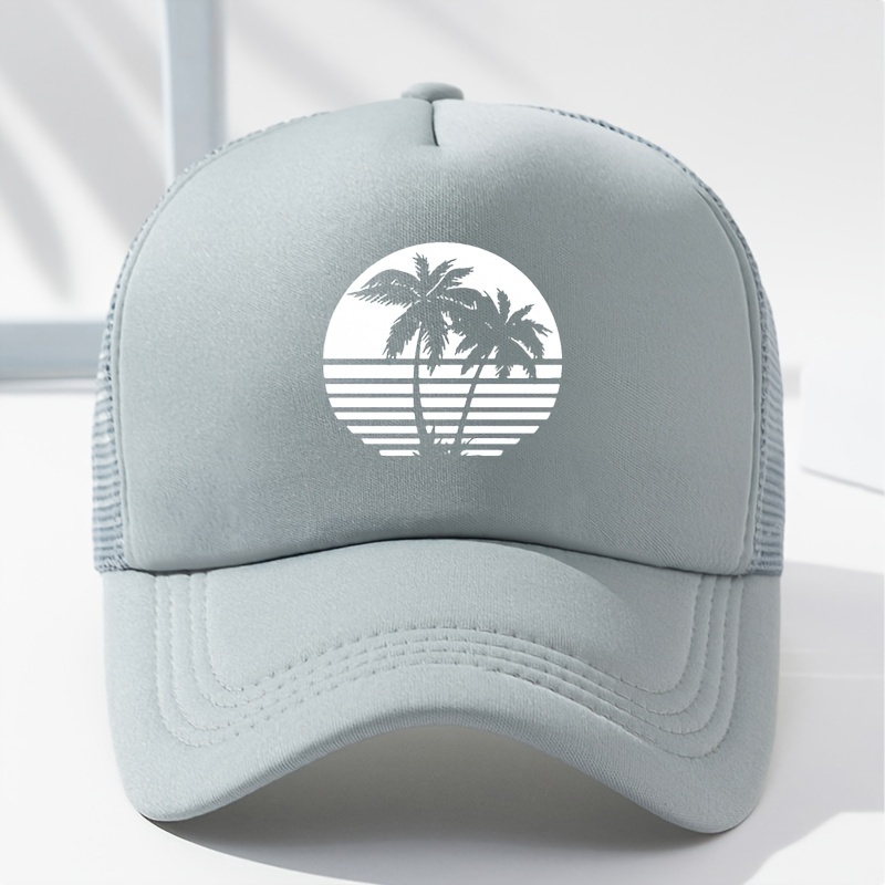 TEMU Coconut Tree Print Baseball , Mesh Breathable Peaked , Outdoor Sun Trucker Hat