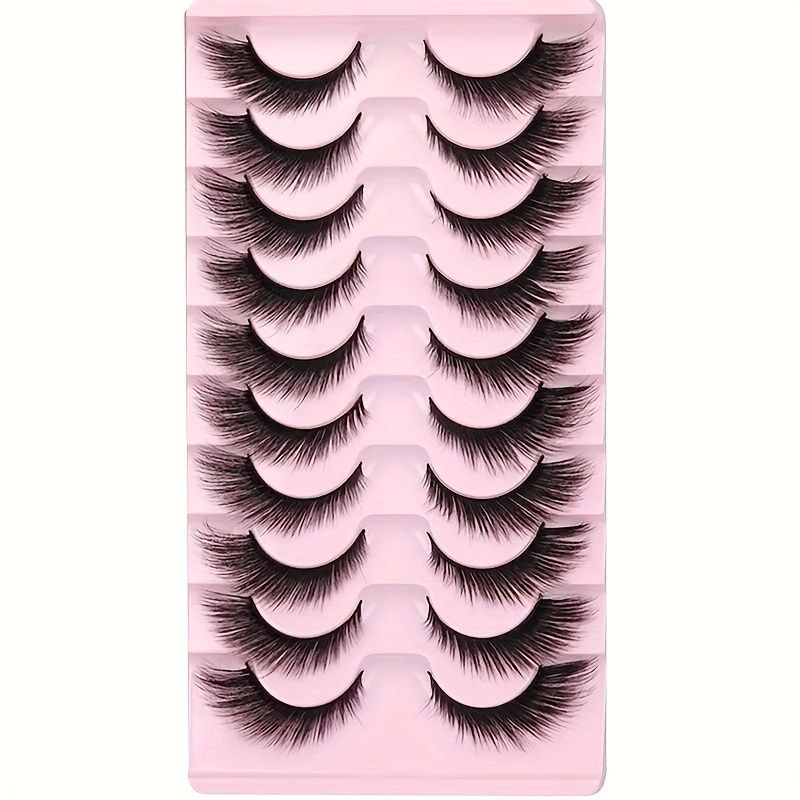 TEMU 10 Pairs Cat Eye False Eyelashes Set - D Mixed Styles, Anime & Extra Thick Self-adhesive Lashes, Natural Look Extension Fluffy Vivid Eye Makeup, Reusable 13-18mm Faux Mink Strip Lashes