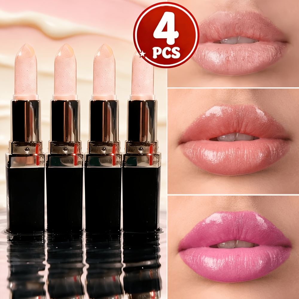 4pcs Colour Changing Lipstick, , Long-lasting Nourishing Lip Balm, Moisturizing Magic Temperature Color-change Lip Glosspink Hue, With Hydrating Lip Care Paste