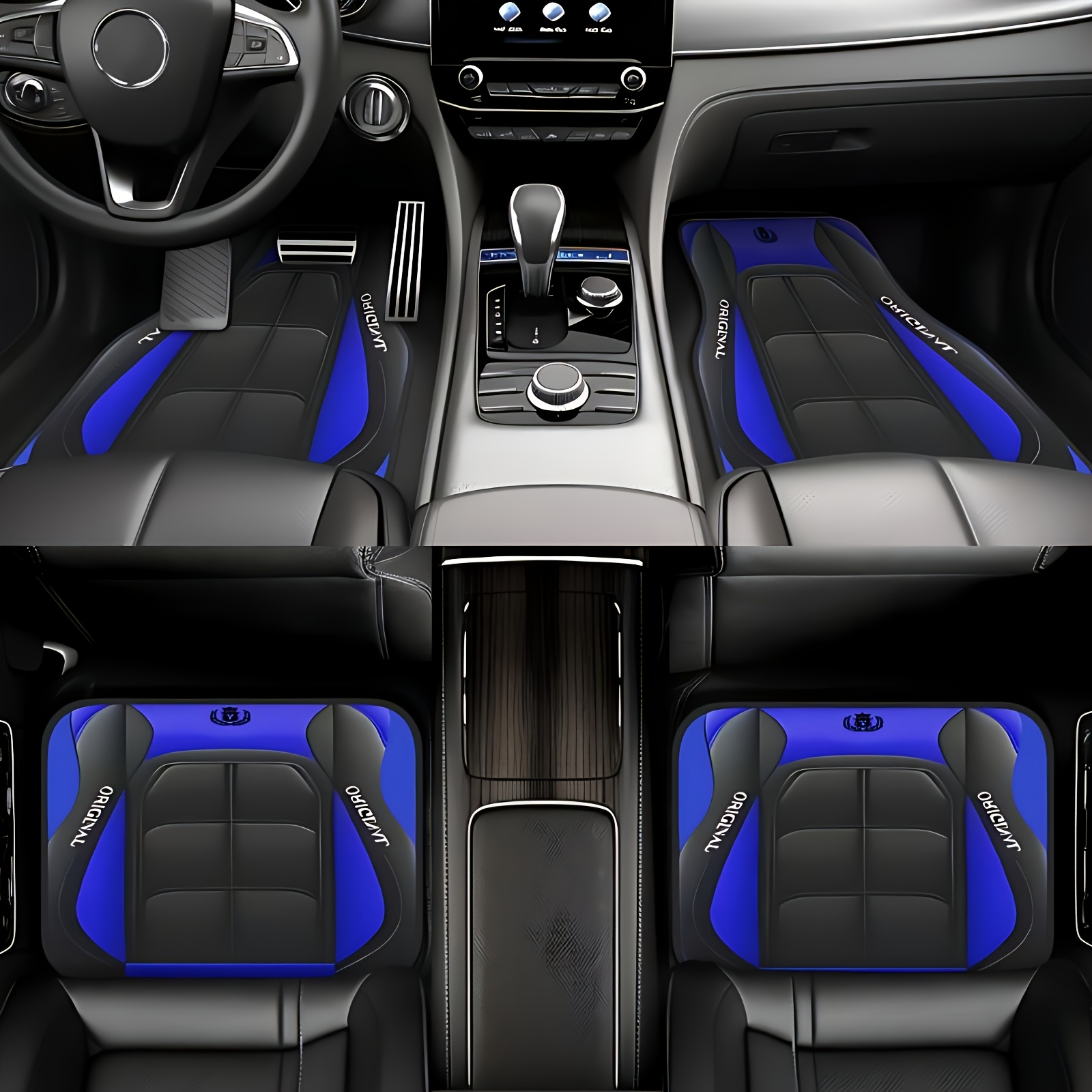 TEMU 4pcs Small Blue Y Icon Car Floor Mats - Absorbent, Non-slip, Washable, Suitable For All - Provide Stylish Interior Protection For Cars, Suvs, Etc. - A Perfect Gift For Men And Women.