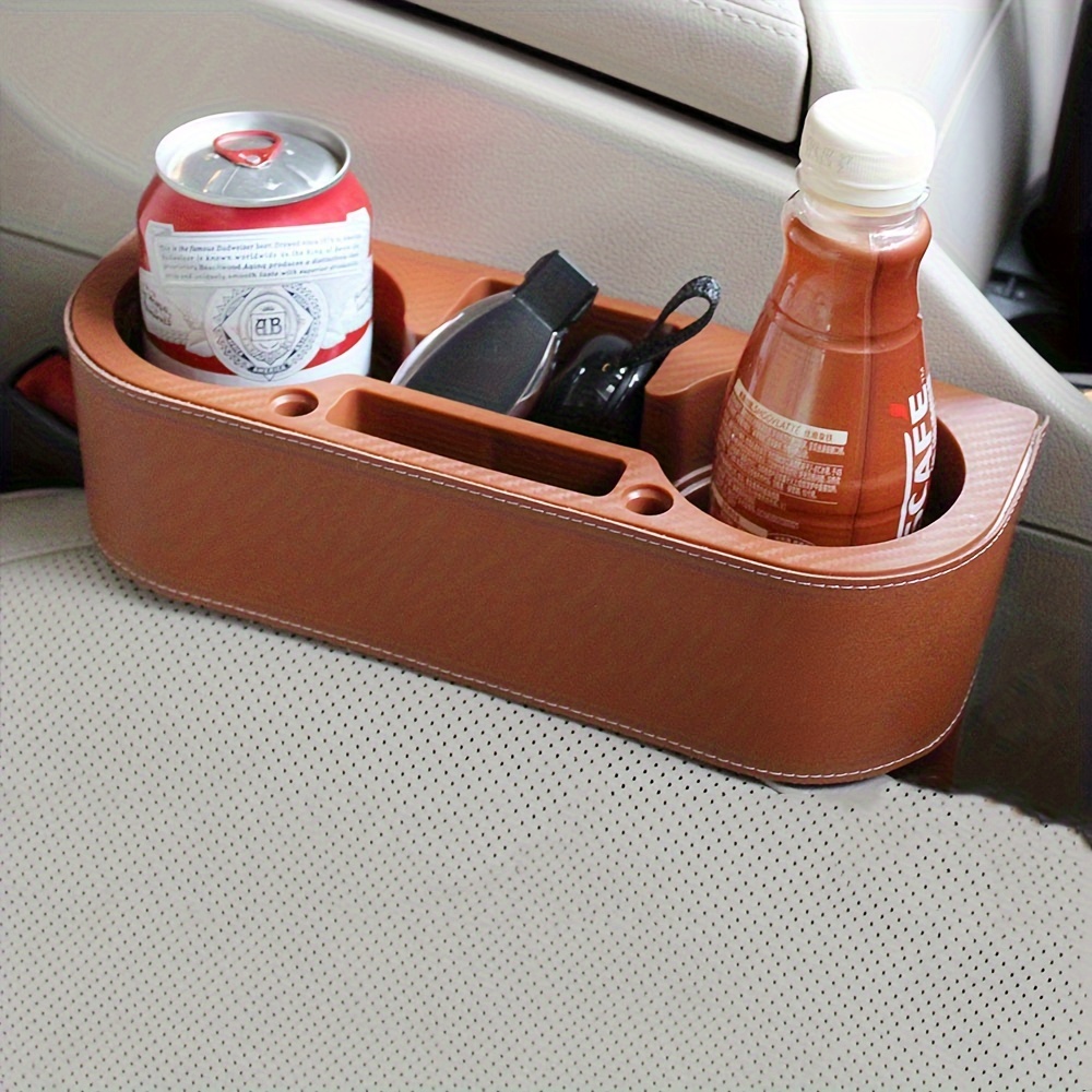 

1pc Carbon Fiber Patterned Car Seat Gap Organizer - Plug-in Storage Box With Drink Holder