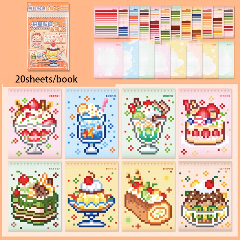E-shop 20 Blätter/Buch Synthetisches Papier Aufkleberbuch, Vintage--Stil Eiscreme, Kaltgetränke, Kuchenmuster für Tagebuch-Collage, DouDou