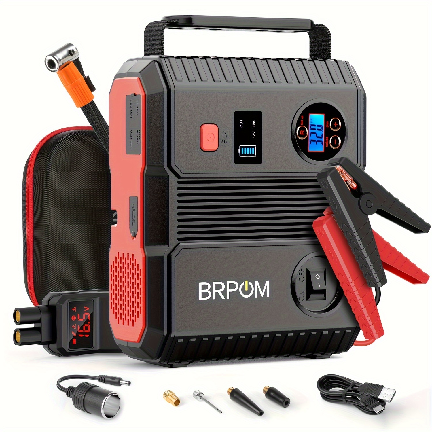 

Brpom Car Jump Starter With Air Compressor, 150psi 4000a (up To All Gas Or 8.0l Engine, 50 Times)12v Battery Qc 3.0 With 160w Dc Out