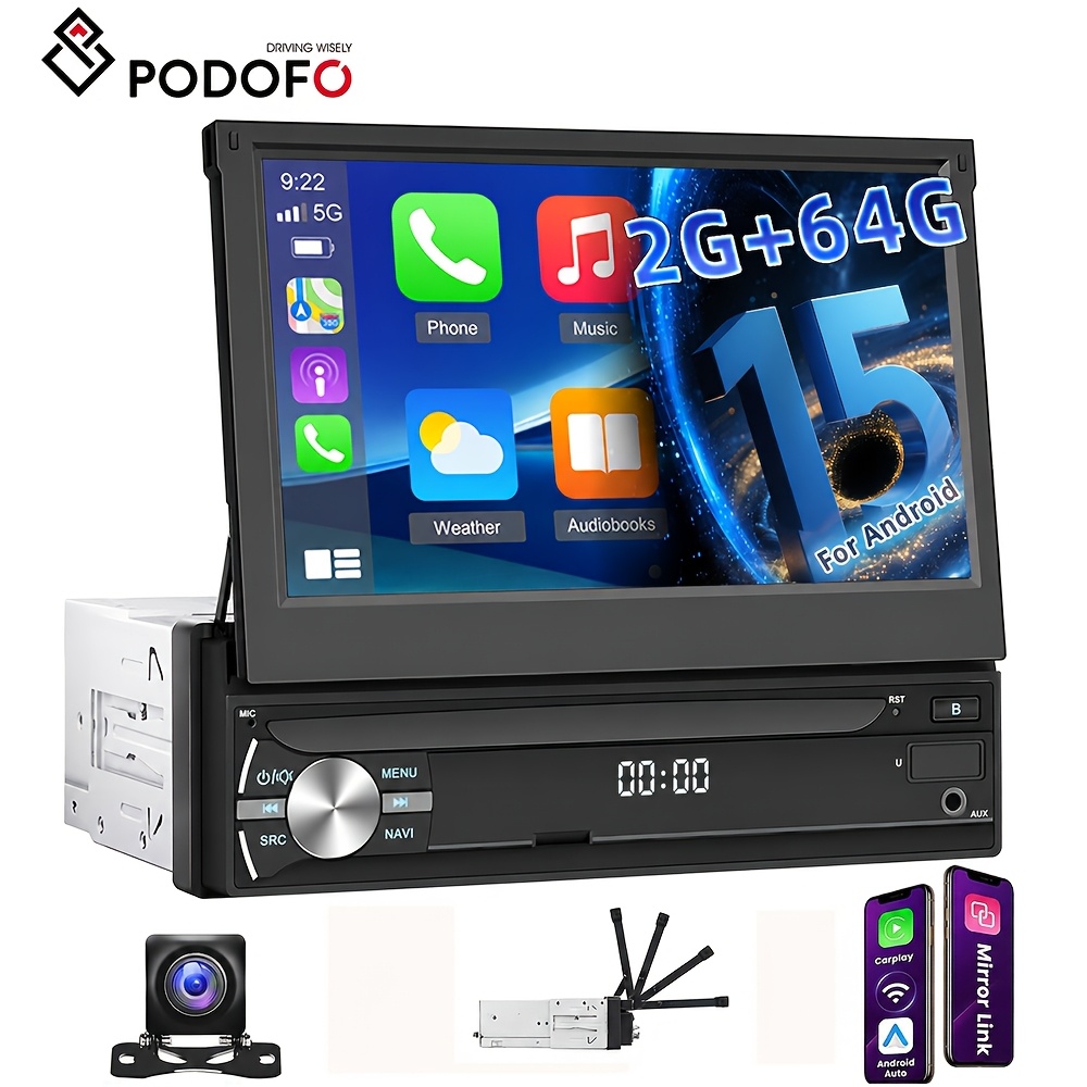Image of [2gb + 64gb] 15 1 Din Car Radio With Sat Nav, 7 Inch Flip Out Touchscreen Car Radio With Wifi /gps/wireless/fm Receiver, Bluetooth/usb/eq//rear Camera/mic Support
