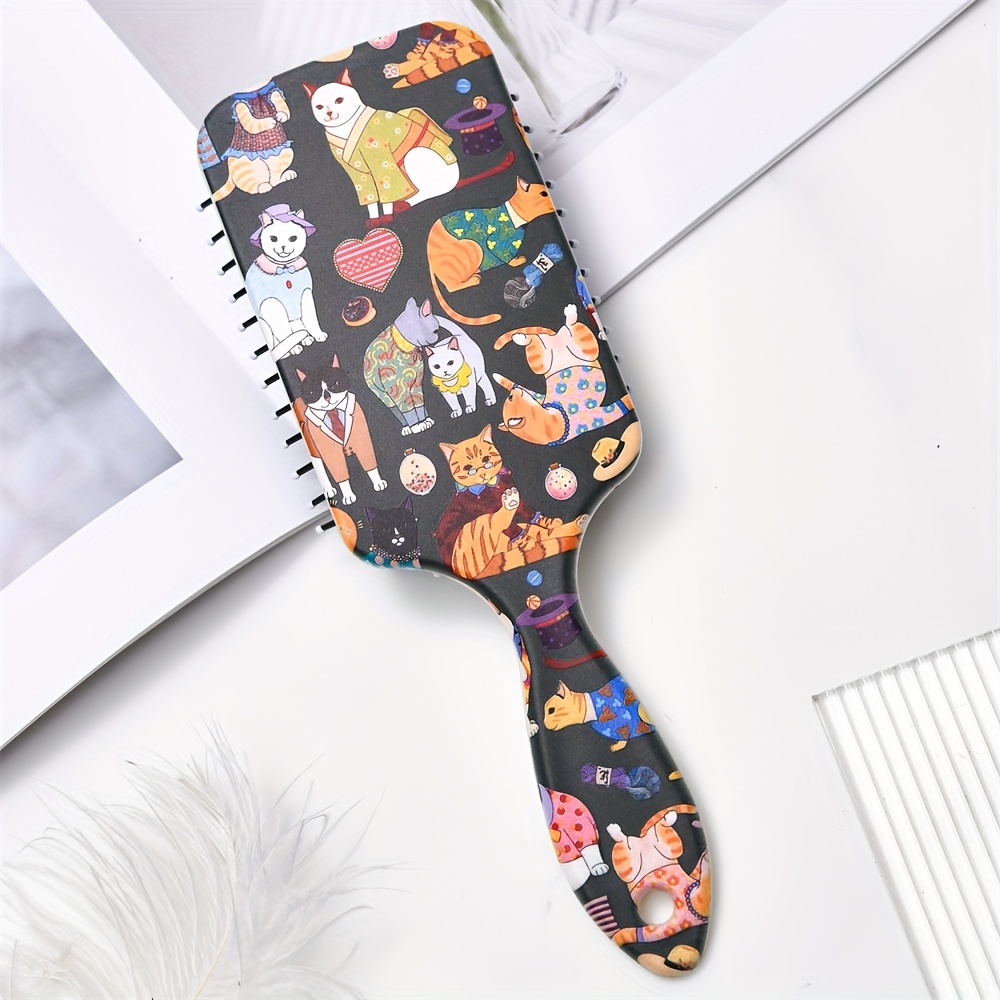 

Cartoon Cat Pattern Paddle Hair Brush, Anti-static Comfortable Cushion Comb For All Hair Types, Plastic Bristle, Large Abs Handle