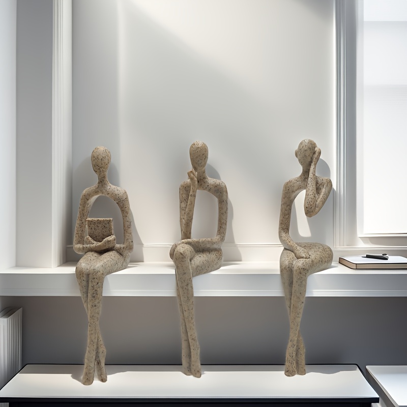 3pcs Abstract Character Figurines - Black Resin Sculptures, Modern Home & Office Decor, Wedding Gift, Shelf & Desk Decor, No Electricity Needed, Versatile Room Decor, Statues for Home Decorfor Christmas,halloween decorations,fall home decor Collectible Figurines