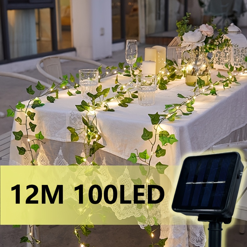 TEMU 150-led Solar-powered Ivy String Lights, Warm White With 50/100/150 Led Bulbs, Artificial Fairy String Lights For Holiday Atmosphere Decoration,