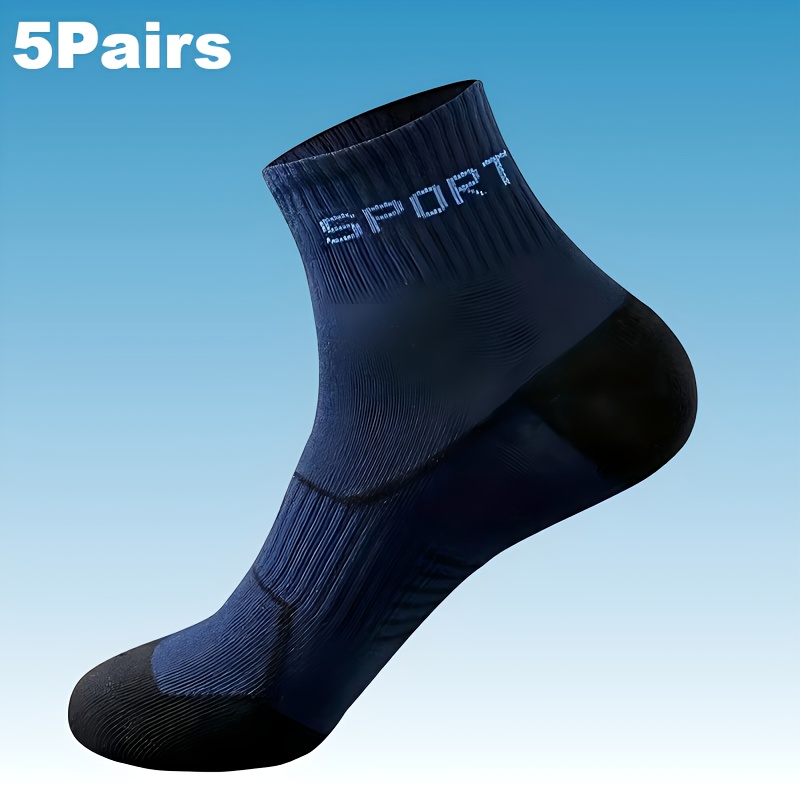 TEMU 5 Pairs Men's Socks Anti-odor Sweat-absorbing Breathable Spring Autumn Winter Style Polyester Mid-calf Socks Versatile Fashion Sports Socks For