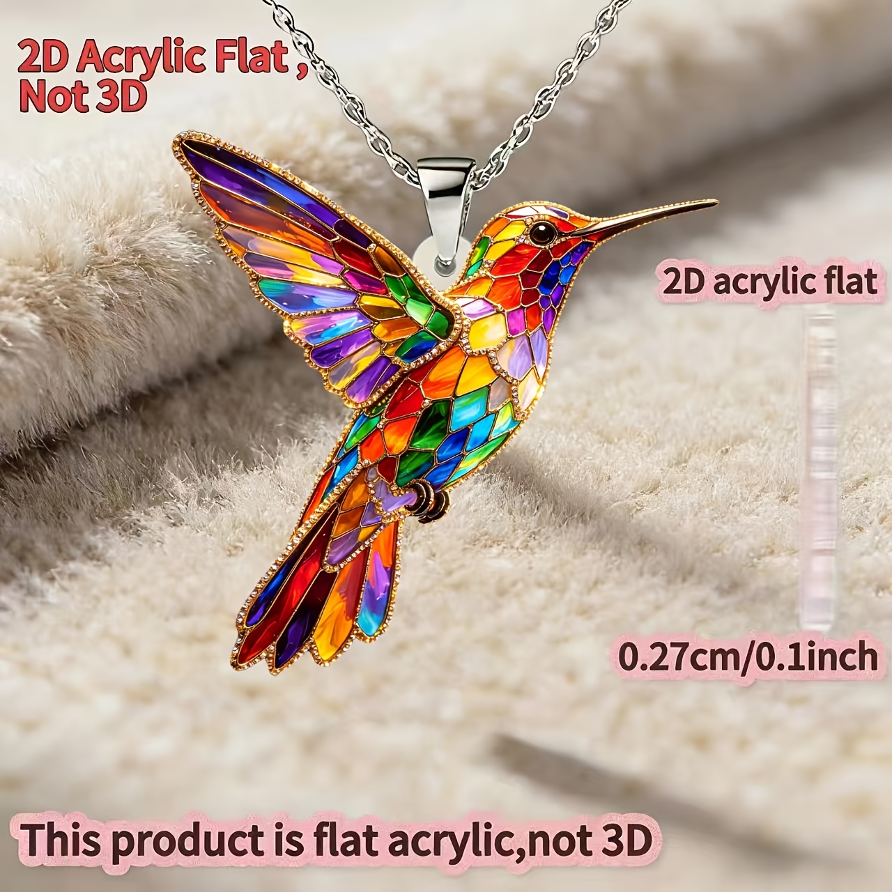 TEMU 2d Flat - [2d Flat] 1pc, 2d Acrylic Hummingbird New Women's Necklace, Pendant Fashion Sweater Chain, Ideal Gift For Birthday And Holidays