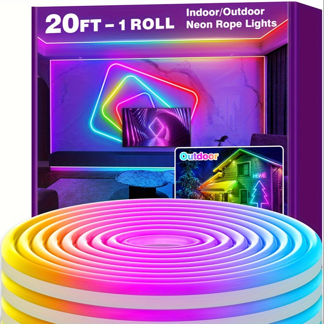 TEMU 1 Roll 20ft Led Neon Rope Lights, Colorful Flexible Strip Lights, Indoor/outdoor Decor For Birthday Party