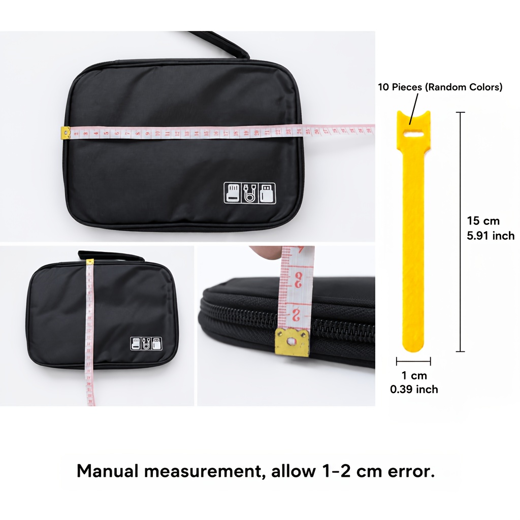 Travel Data Cable Storage Bag with 10pcs Reusable Cable Ties