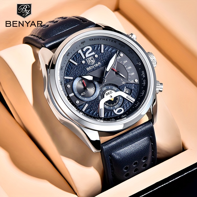 BY BENYAR Benyar Watch for Men Analog Quartz Chronograph Luminous Mens Watches Business Work Sport Casual Fashion Designer Dress Men's Wrist Watches Elegant Gift for Men 42mm