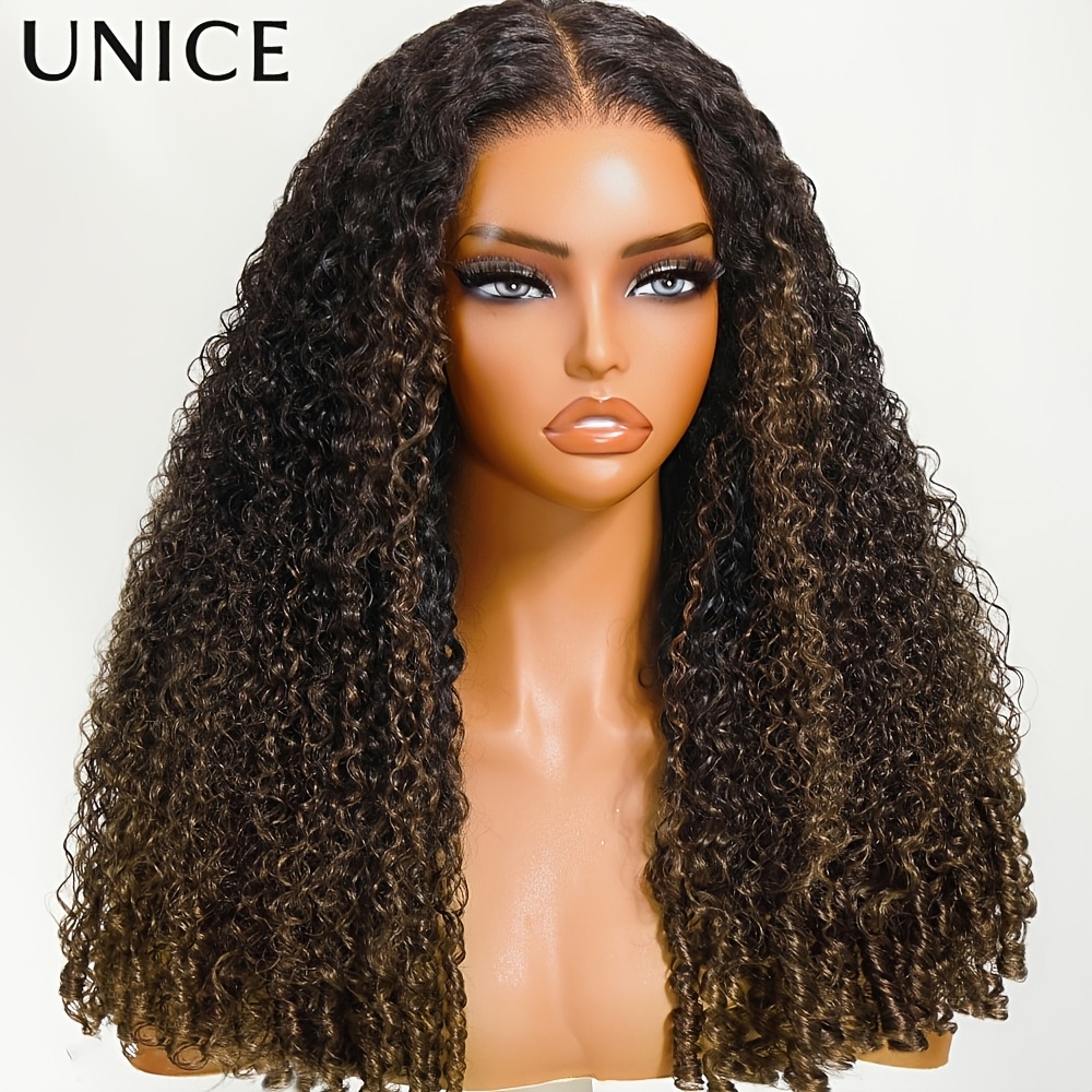 Image of Unice Glueless 7x5 Curly Wig Suitable For - Human Hair With Finger Ends, Knots, Black To Ombre, 7x5 Lace Front Drawstring Wig For Men &, Hairpiece