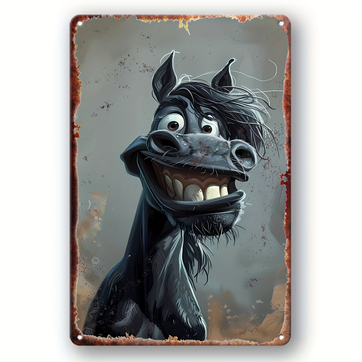 TEMU 1pc Funny Horse Face Metal Tin Sign - Vintage Wall Art Design, Durable Rustic Decor Suitable For Home, Kitchen, Bar, Farm, Garage, Cafe - 8x12