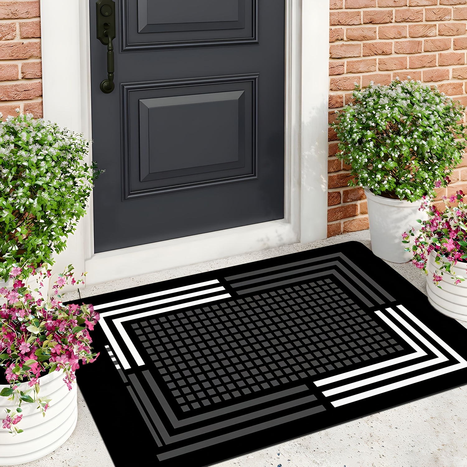 TEMU 1pc, Black And Pattern Extra Large Doormat, Spring/summer Decorative Entrance Rug - Machine Washable, Welcome Mat For Doorway, Suitable For
