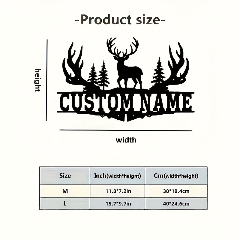 TEMU Customizable Rustic Deer Antler Metal Wall Art | Personalized Name Design | Durable High-temperature Painted Outdoor Decor | Ideal For Hunting
