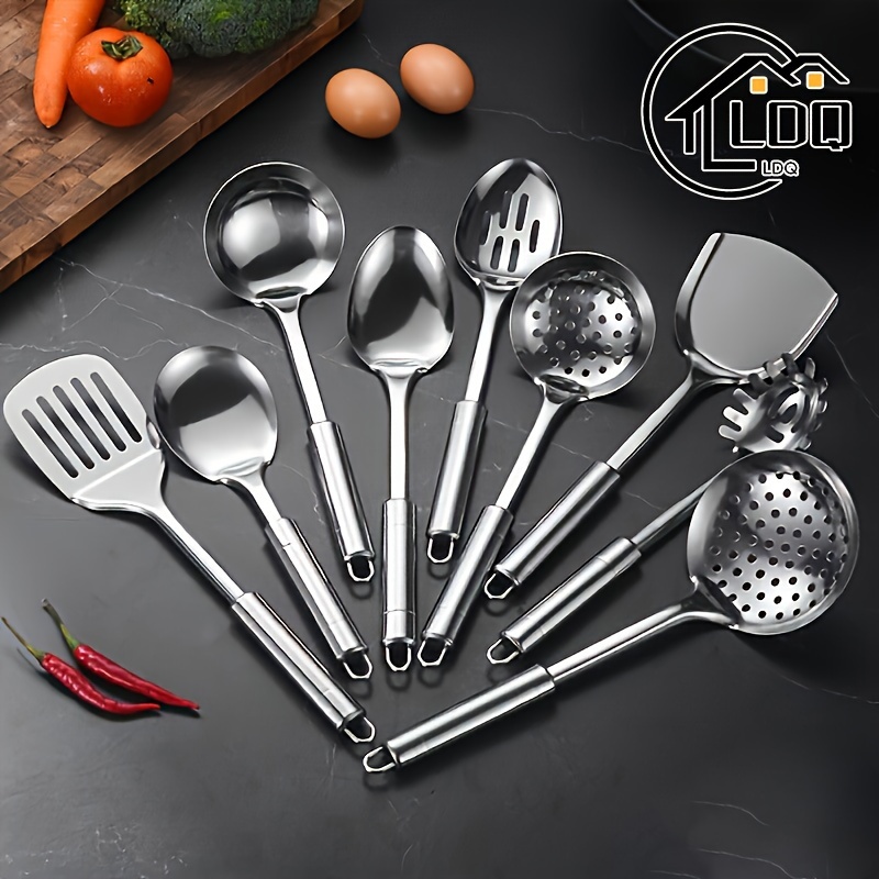 

9-piece Stainless Steel Serving Utensil Set - Kitchen Cooking Tools, Non-stick & Dishwasher Safe, Essential Gadgets For Home Chef & Culinary Lovers