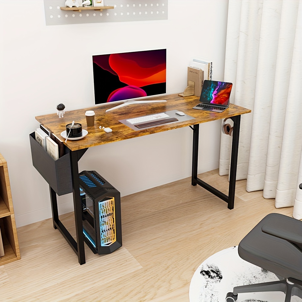 

Small Computer Office Desk 40 Inch, Student Study Writing Work With Headphone Hooks & Storage Bag Modern Simple Home Bedroom Pc Table