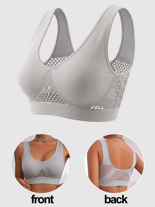 1pc sports bra vest shockproof no padding push up hollow mesh quick dry and breathable medium fitness running suitable for