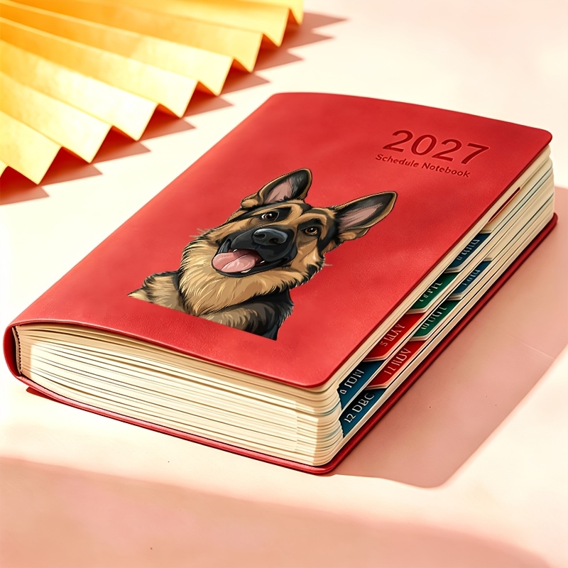 TEMU 1pc Notebook, 2027 Schedule Notebook With German Shepherd Dog Print, Portable Notepad For Daily Planning, Work Arrangement, Meeting Record, Life