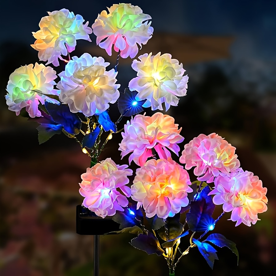2pcs Solar 5-head Embroidered Ball Flower Lights Led Outdoor Fake Flower Lamp Solar Garden Light Outdoor Decoration Courtyard Garden, Path, Backyard, Lawn Plug-in Light