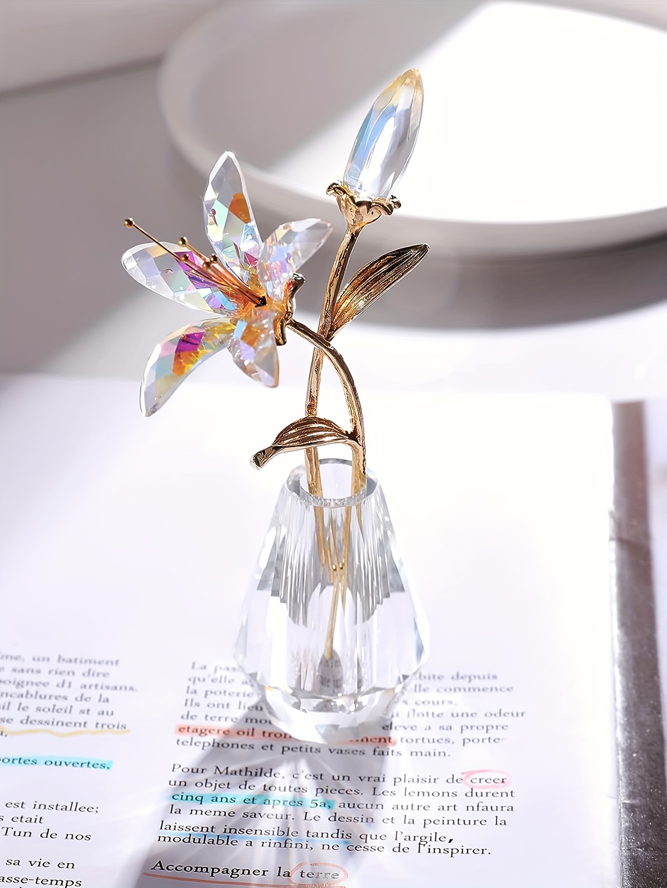 Handcrafted Glass Metal Lily Flower Figurine Crystal Vase - Temu