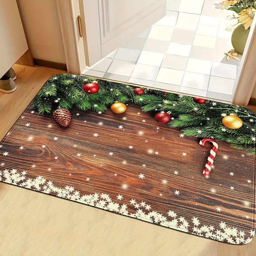 

Christmas Tree & Woodland Print Door Mat - Non-slip, Stain-resistant Polyester Rug For Home Decor - Bedroom, Living Room, Kitchen Entrance