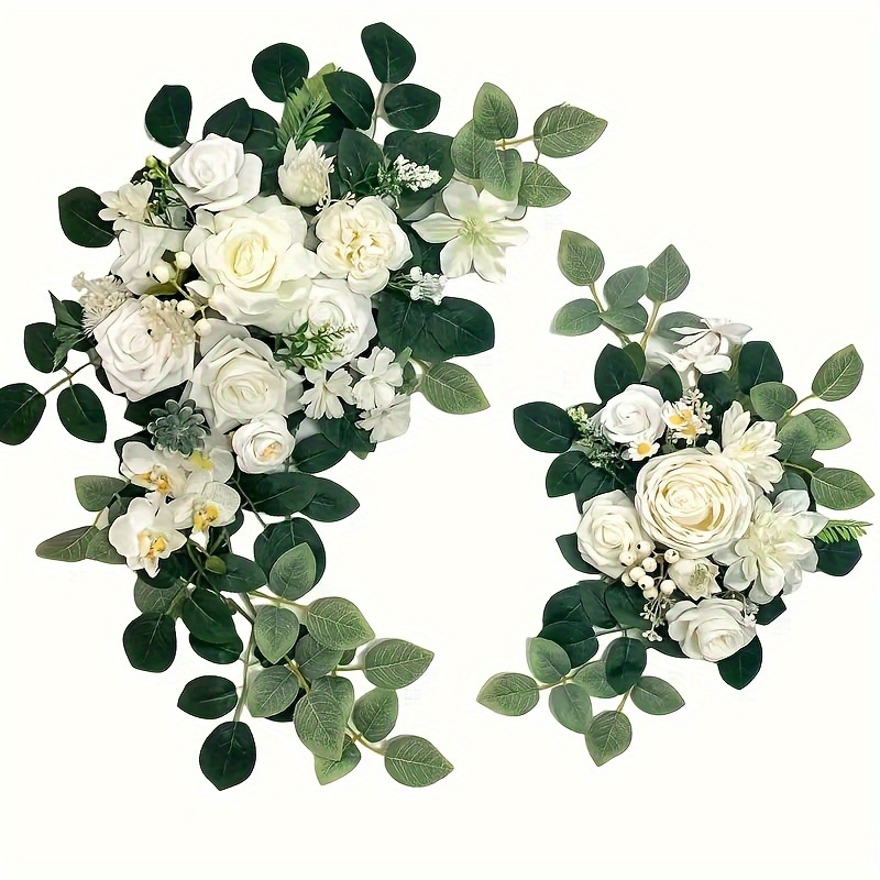 2 Sets Artificial Flower Wreath, White Wedding Welcome Flowers, Arch Decor Artificial Flowers, Wedding Decoration Reception And Wedding Background Flowers