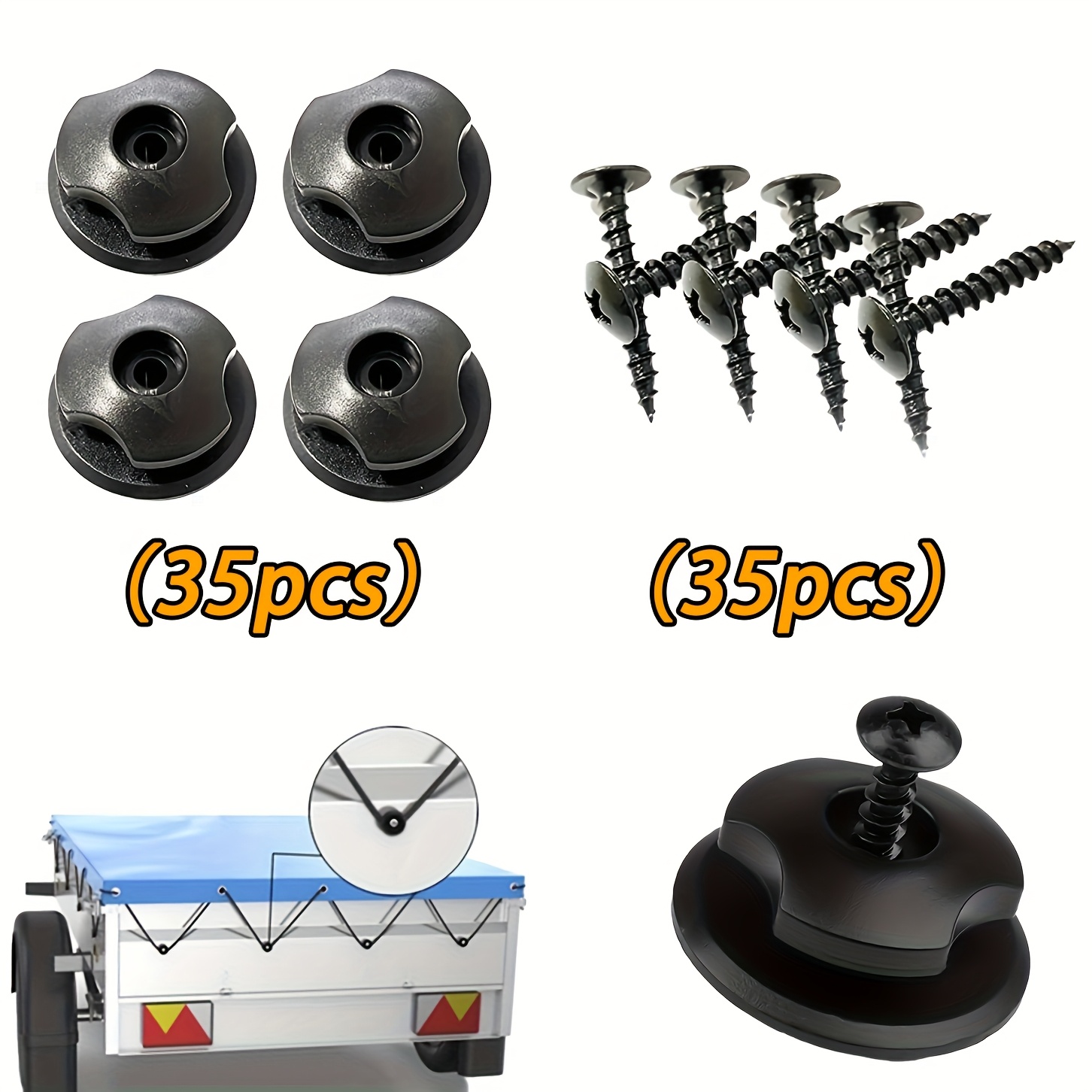 TEMU 70pcs Heavy-duty Waterproof Tarp Clips With Screws, Suitable For Trailer Canvas Waterproof Hooks - Plastic Knurled Anchors | Reinforced Trailer