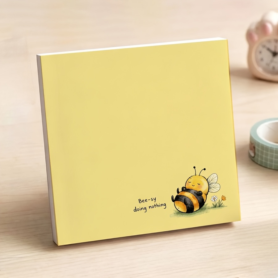 TEMU Bloc-notes "Bee-sy Doing " non collant, bloc-mémo détachable jaune avec amusant, papier d'écriture vierge relaxant pour décoration de bureau,