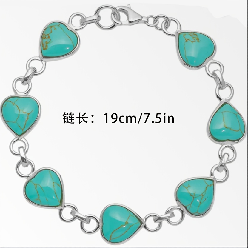 TEMU 925 Sterling Silvery Bracelet With Genuine Turquoise For Women - High Quality Dainty Adjustable Chain, Minimalist Gift, Daily Claim , Closeout