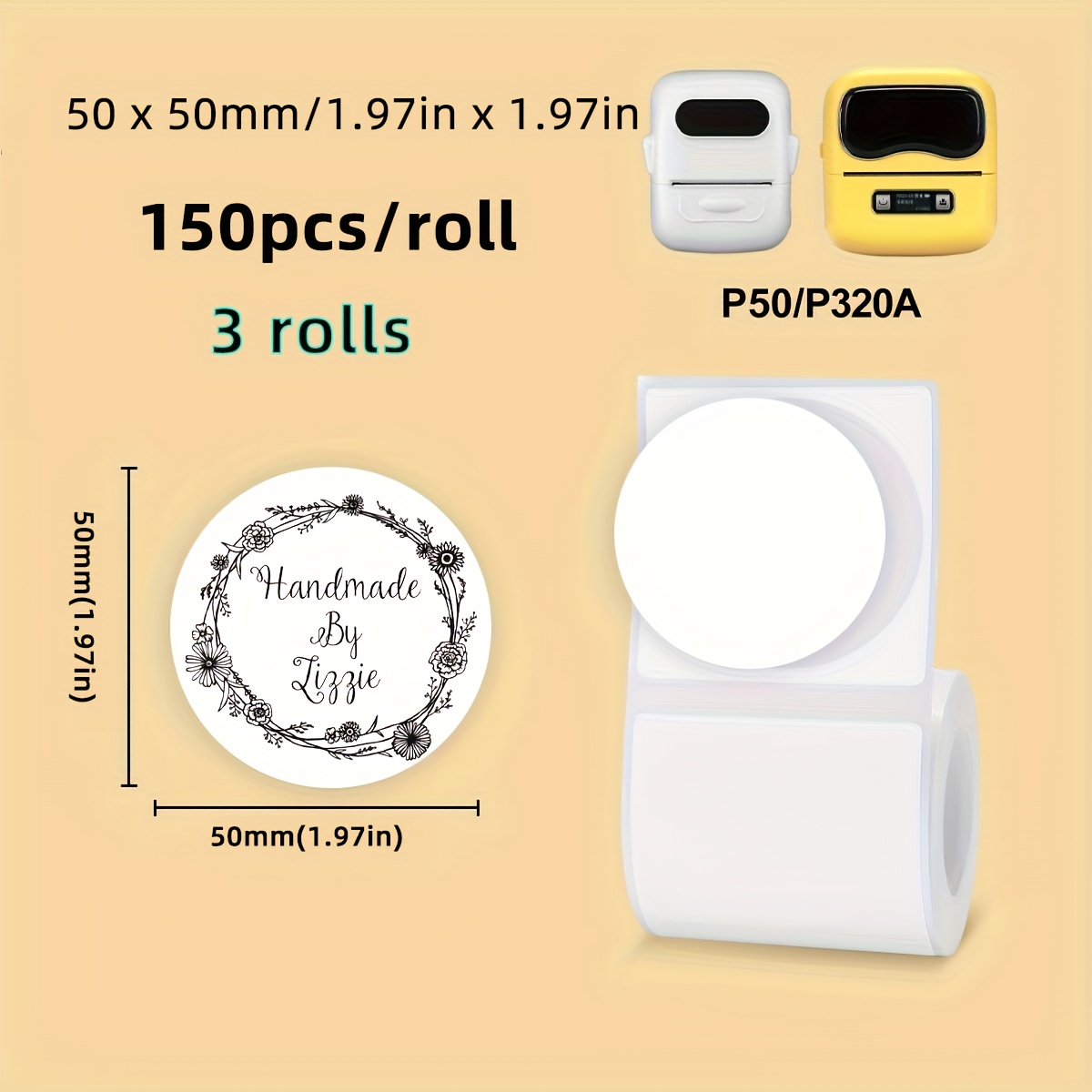 TEMU 3 Rolls Of Circular Labels, 30mm/40mm/50mm Thermal Label Stickers, Suitable For M110 | M220 | M110s Printers, And Oil Resistant, Suitable For