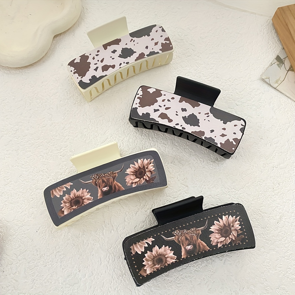 TEMU 4pcs Hair Claw Clips Women Western Cowboy Style Hair Clips Printed Hair Accessories Autumn And Winter Hair Accessories