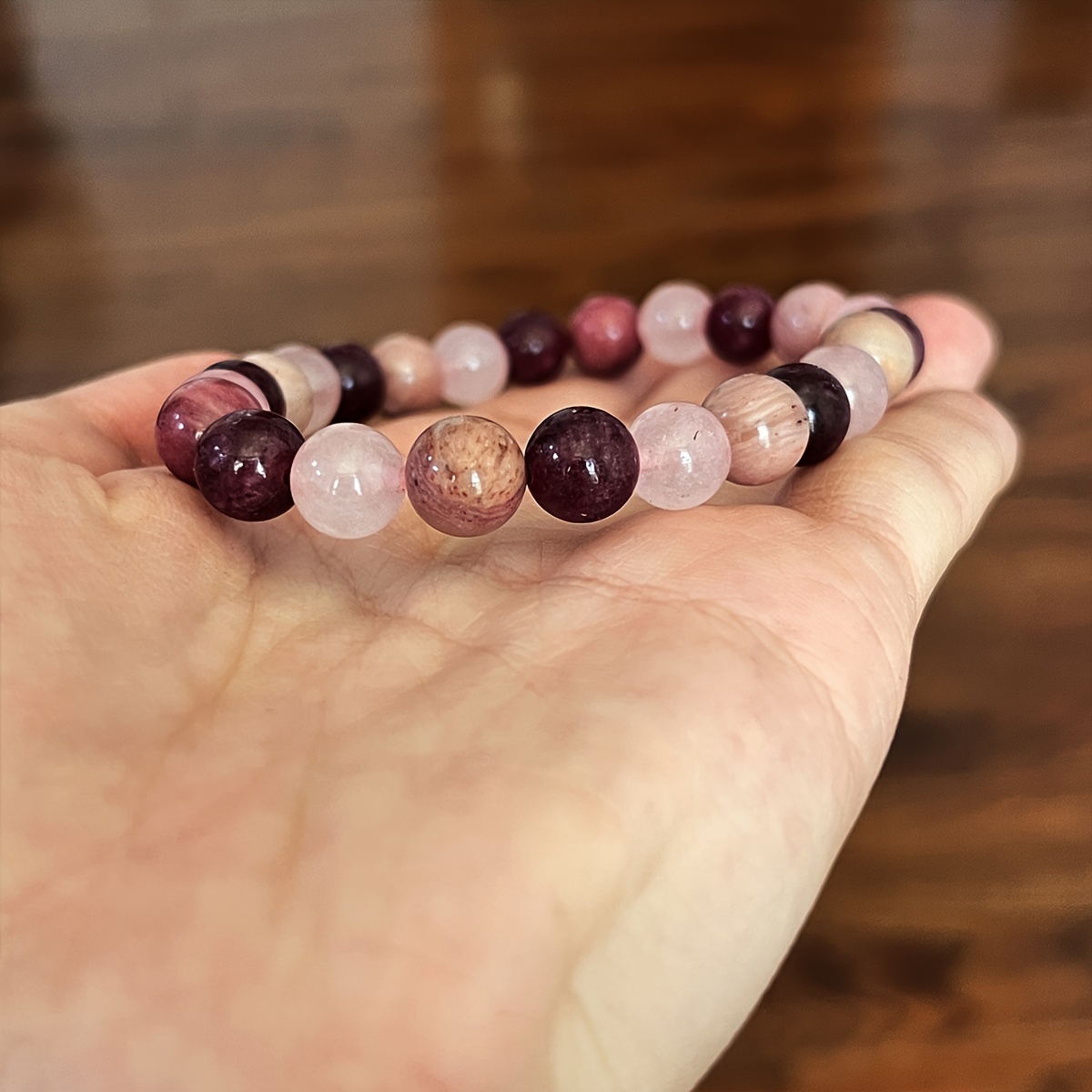 Women's Handmade Rhodonite, Garnet & Rose Quartz Natural Stone Bracelet