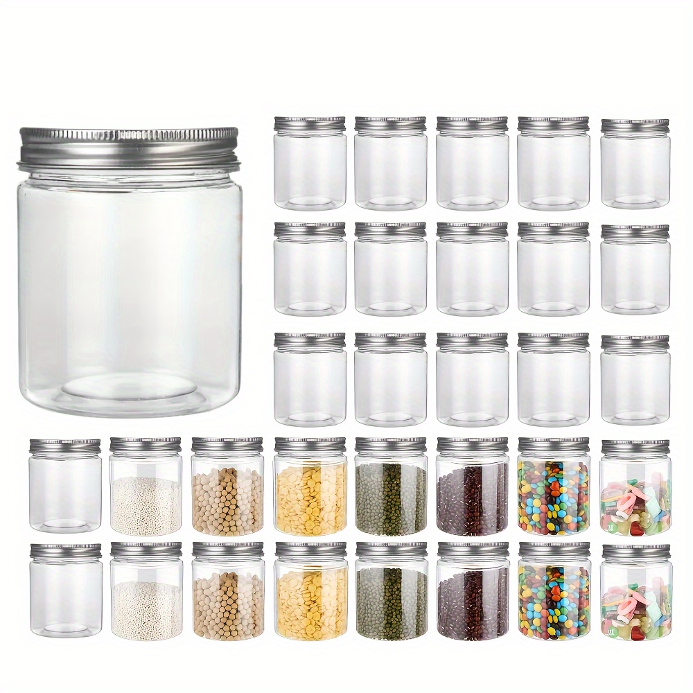 

12-pack Wide Mouth Mason Jars With Ribbed Lids, Clear Plastic Refillable Containers, Sealable Storage Jars For Dry Fruits, Honey, Nuts, Kitchen Use - Unscented, Durable Material
