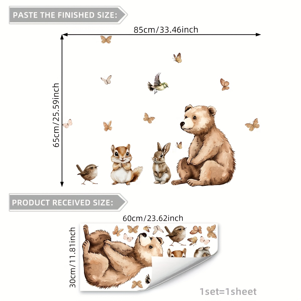 Image of Self-adhesive Bear, Rabbit, Squirrel, Sparrow, And Wall Decoration Stickers For Home Decor