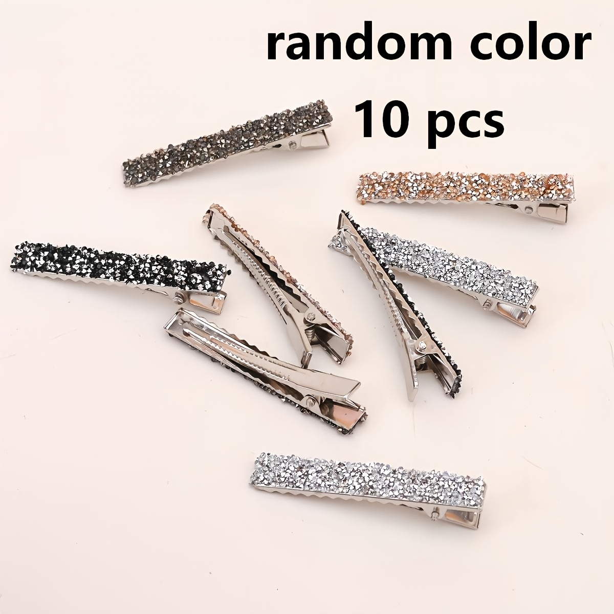 TEMU Set da 10 pezzi a colori casuali, fermacapelli a d'anatra a punta singola con glitter per donna, fermagli per laterale gamma con strass, forcine