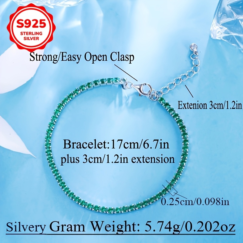 925 Pure Silvery Green Tennis Bracelet for Women