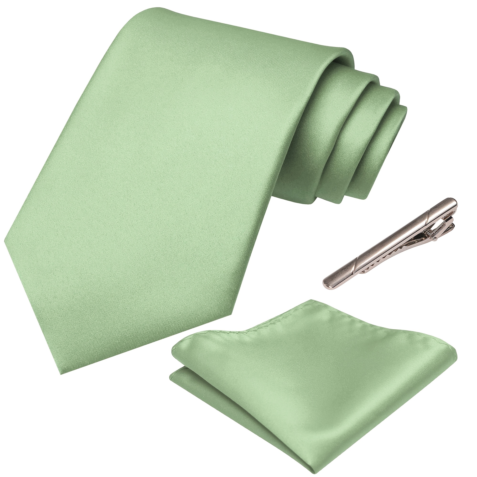 TEMU Ensemble de cravate unie en satin pour homme, cravate + mouchoir de poche + pince-cravate, accessoire de costume uni pour mariage, , affaires,